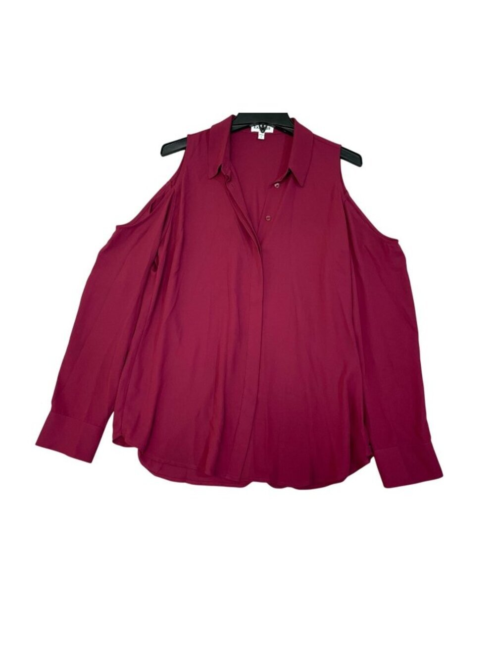 Express Women's L Cold Shoulder Burgundy Chiffon Button-Up Blouse P0886